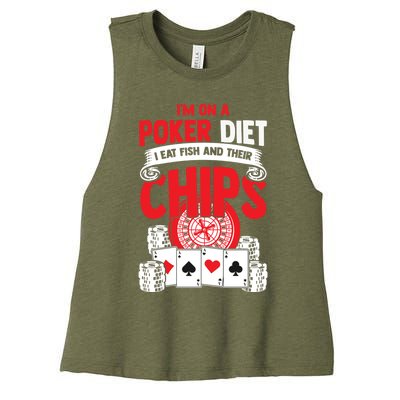 I'm on a poker diet I eat fish and their chips cards Women's Racerback Cropped Tank