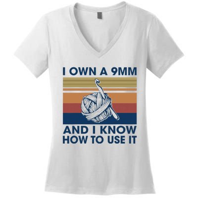 I Own A 9mm And I Know How To Use It Vintage Women's V-Neck T-Shirt