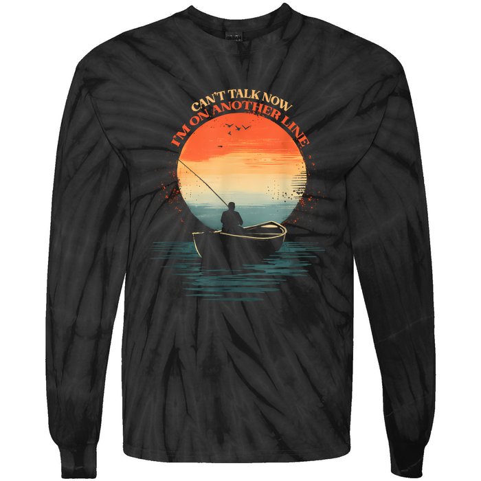 IM On Another Line Fisherman Angler Kayak Fishing Pun Tie-Dye Long Sleeve Shirt