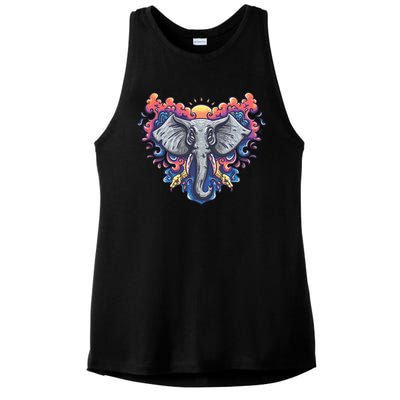 Illustration Of An Elephant Sunrise Ladies PosiCharge Tri-Blend Wicking Tank