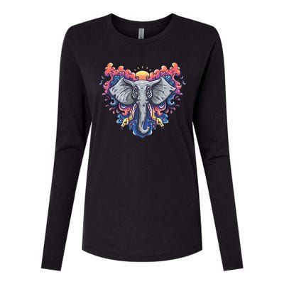 Illustration Of An Elephant Sunrise Womens Cotton Relaxed Long Sleeve T-Shirt