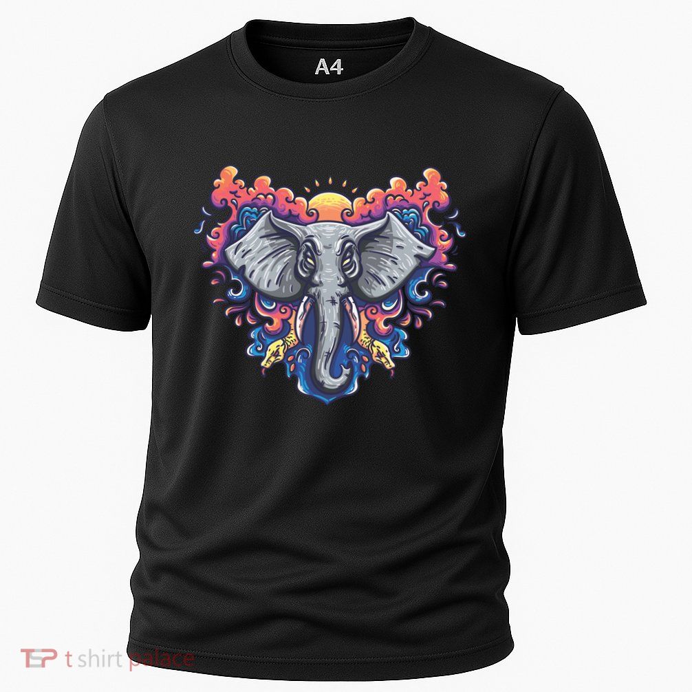 Illustration Of An Elephant Sunrise Cooling Performance Crew T-Shirt