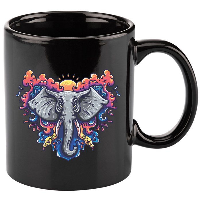 Illustration Of An Elephant Sunrise 11oz C Handle Ceramic Mug