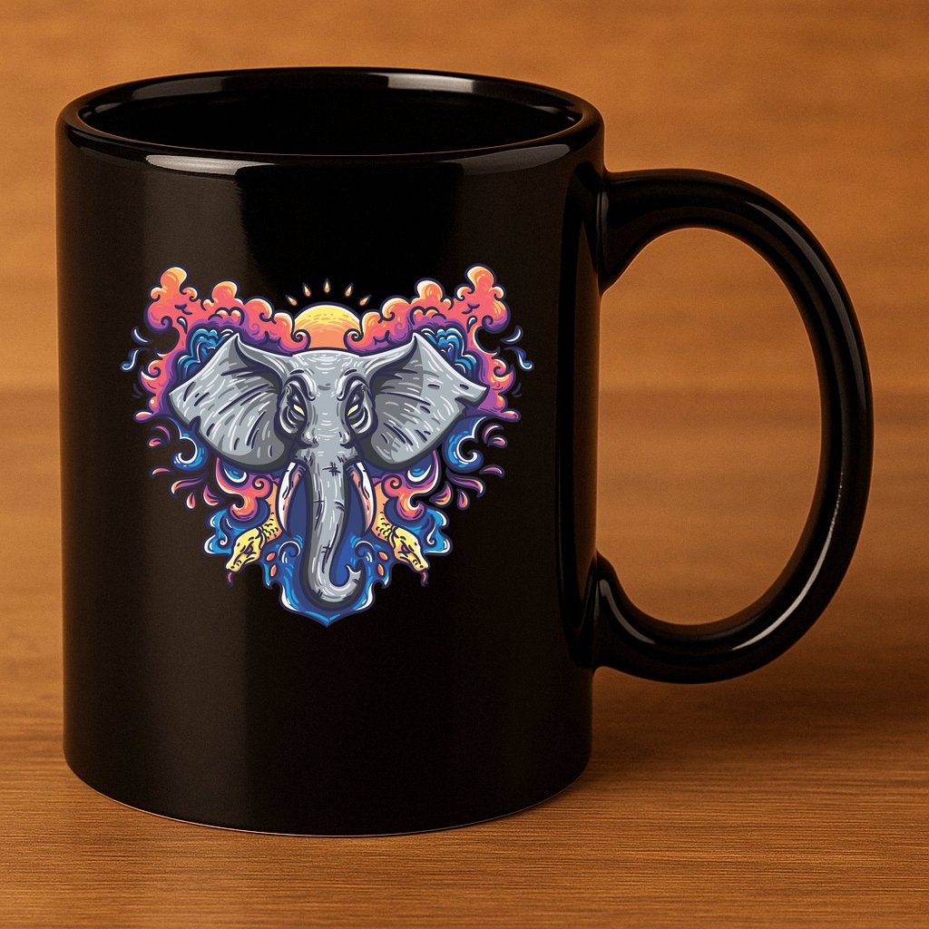 Illustration Of An Elephant Sunrise 11oz C Handle Ceramic Mug