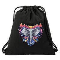 Illustration Of An Elephant Sunrise Drawstring Bag