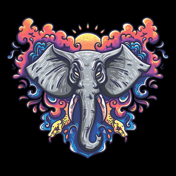 Illustration Of An Elephant Sunrise Drawstring Bag