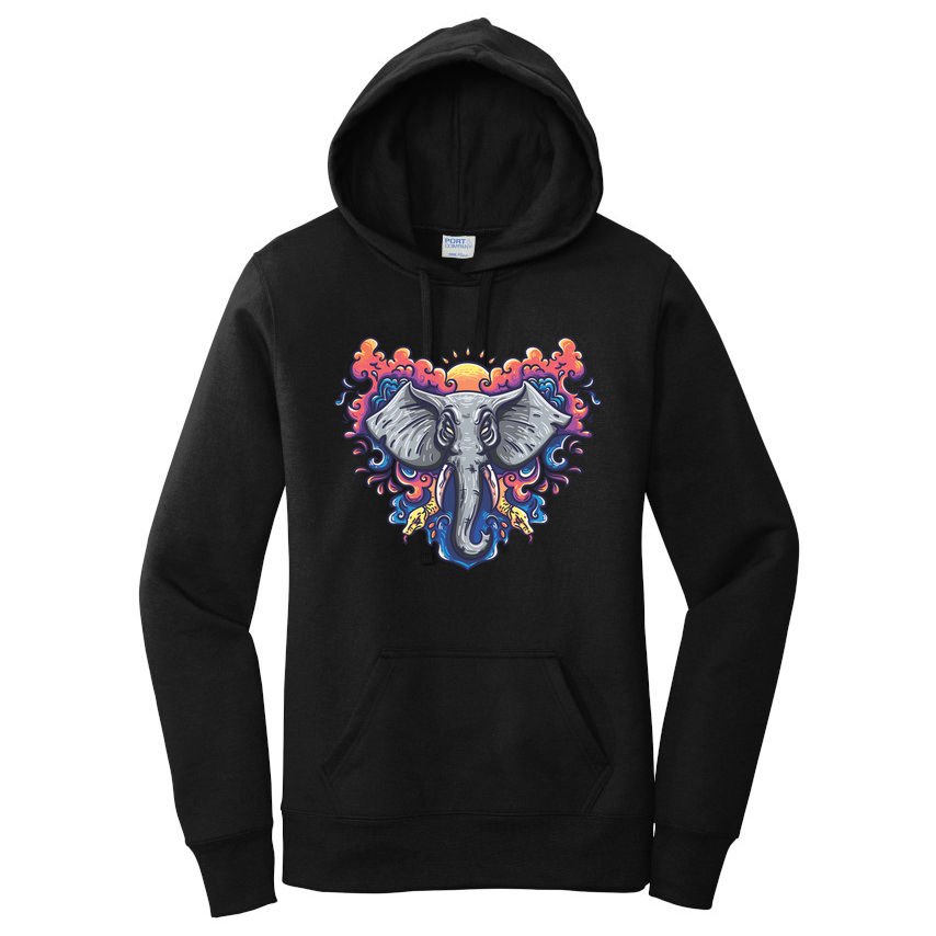 Illustration Of An Elephant Sunrise Women's Pullover Hoodie