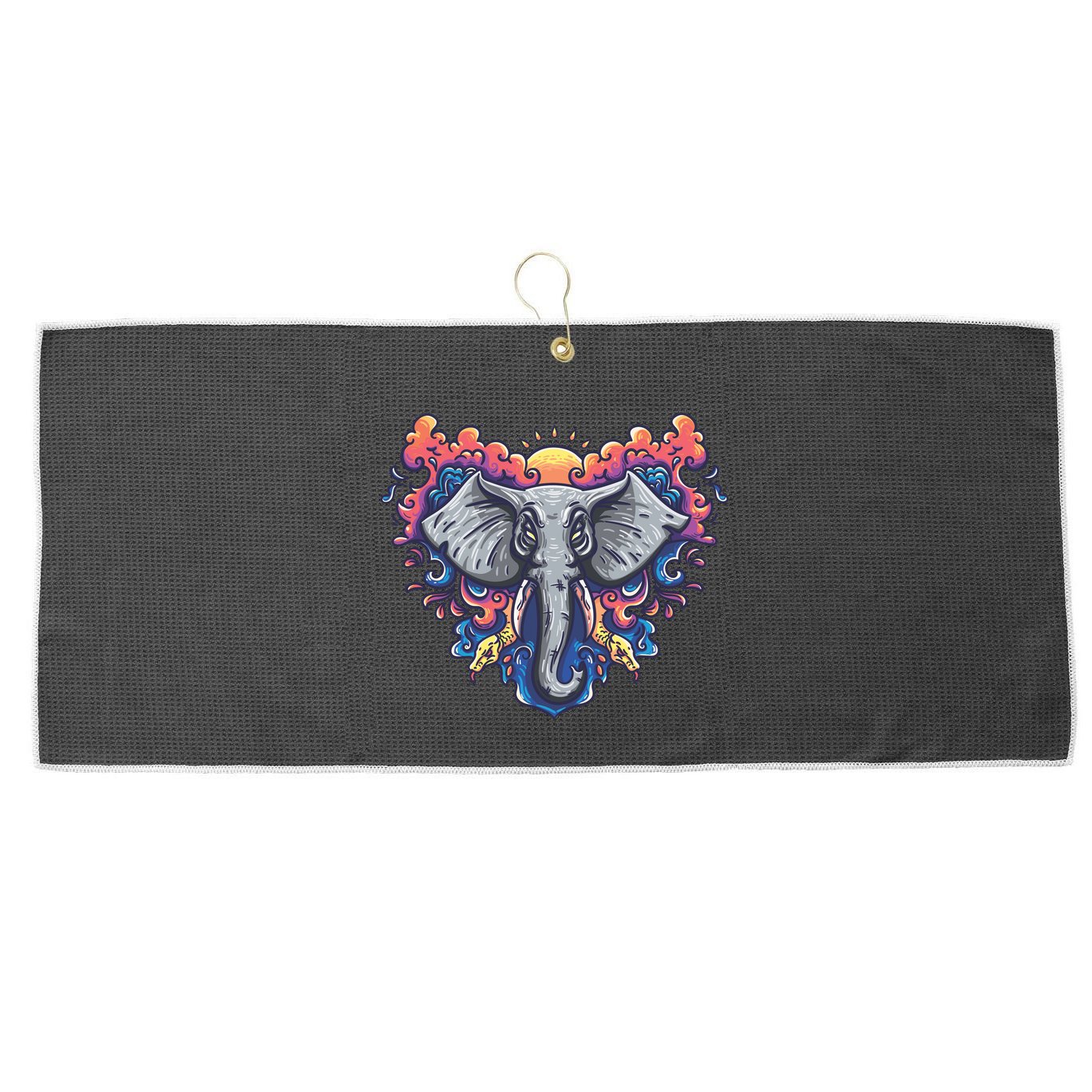 Illustration Of An Elephant Sunrise Large Microfiber Waffle Golf Towel