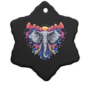 Illustration Of An Elephant Sunrise Ceramic Star Ornament