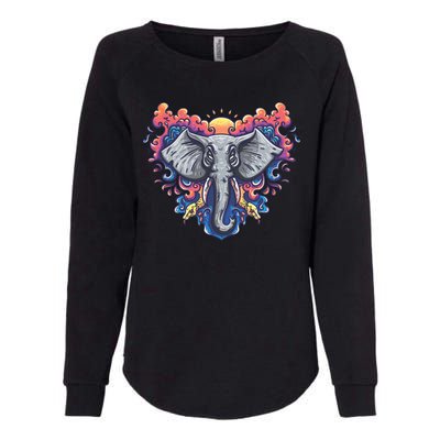 Illustration Of An Elephant Sunrise Womens California Wash Sweatshirt