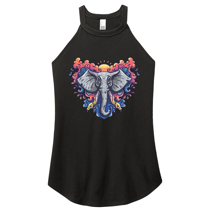 Illustration Of An Elephant Sunrise Women's Perfect Tri Rocker Tank