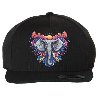 Illustration Of An Elephant Sunrise Wool Snapback Cap