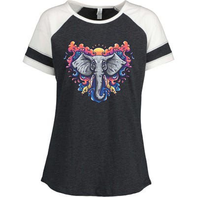 Illustration Of An Elephant Sunrise Enza Ladies Jersey Colorblock Tee