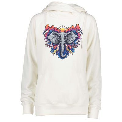 Illustration Of An Elephant Sunrise Womens Funnel Neck Pullover Hood