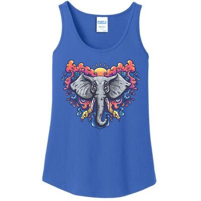 Illustration Of An Elephant Sunrise Ladies Essential Tank