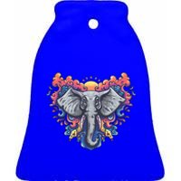 Illustration Of An Elephant Sunrise Ceramic Bell Ornament