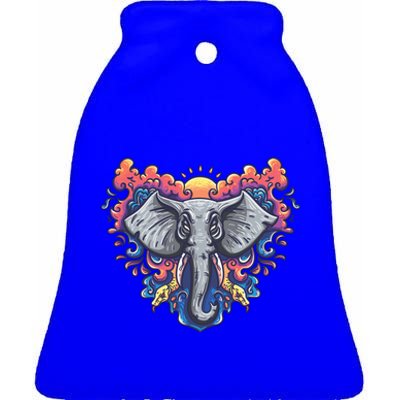 Illustration Of An Elephant Sunrise Ceramic Bell Ornament