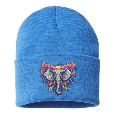 Illustration Of An Elephant Sunrise Sustainable Knit Beanie