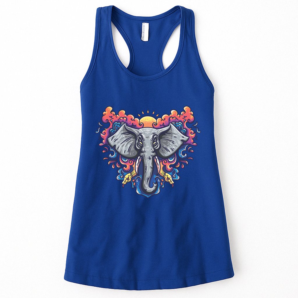 Illustration Of An Elephant Sunrise Womens Tank Top