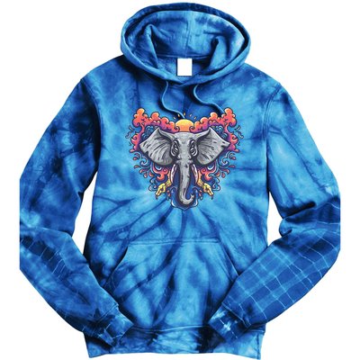 Illustration Of An Elephant Sunrise Tie Dye Hoodie