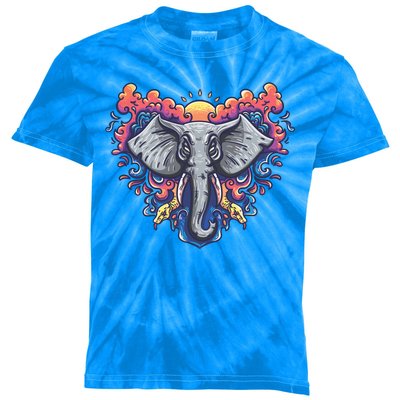 Illustration Of An Elephant Sunrise Kids Tie-Dye T-Shirt