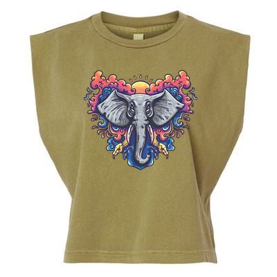 Illustration Of An Elephant Sunrise Garment-Dyed Women's Muscle Tee