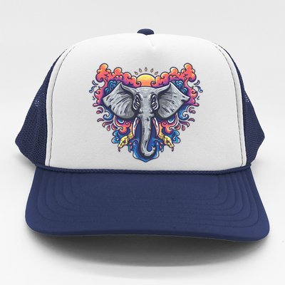 Illustration Of An Elephant Sunrise Trucker Hat