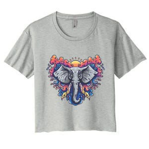 Illustration Of An Elephant Sunrise Women's Crop Top Tee