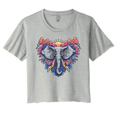 Illustration Of An Elephant Sunrise Women's Crop Top Tee