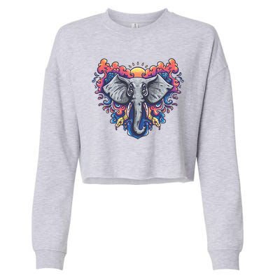 Illustration Of An Elephant Sunrise Cropped Pullover Crew