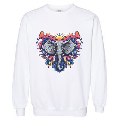 Illustration Of An Elephant Sunrise Garment-Dyed Sweatshirt