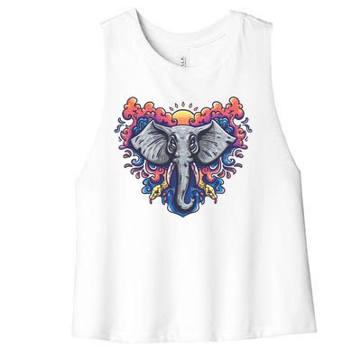 Illustration Of An Elephant Sunrise Women's Racerback Cropped Tank