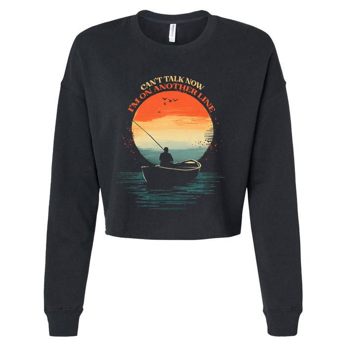 IM On Another Line Fisherman Angler Kayak Fishing Pun Cropped Pullover Crew