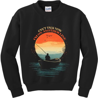 IM On Another Line Fisherman Angler Kayak Fishing Pun Kids Sweatshirt