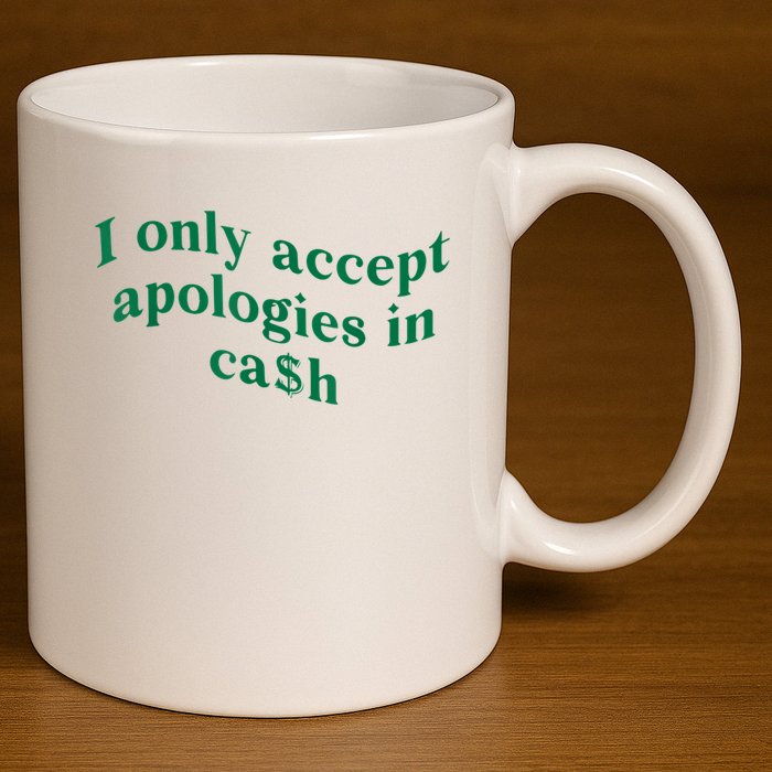I Only Accept Apologies In Cash 11oz C Handle Ceramic Mug