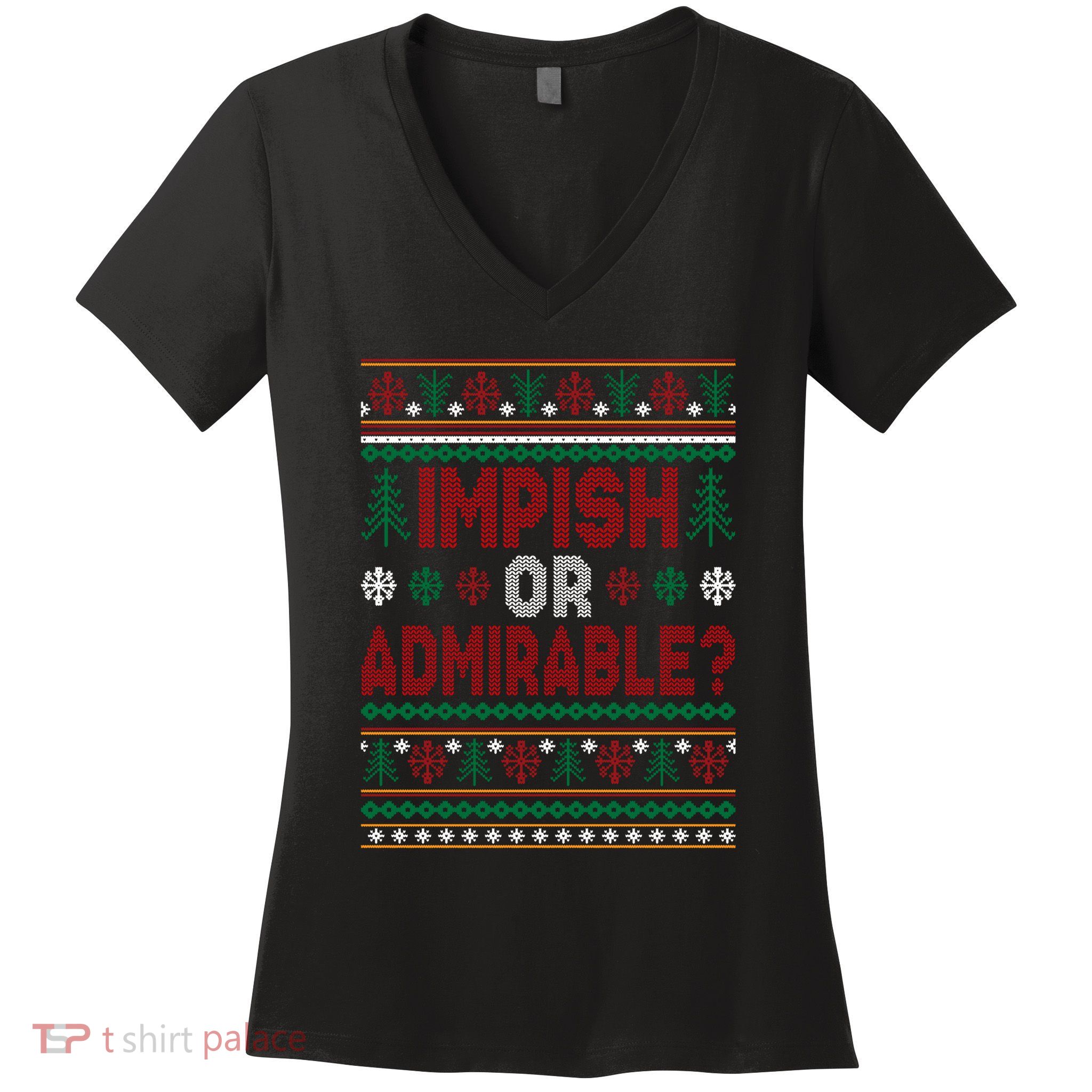 Impish Or Admirable Funny Christmas Ugly Sweater Gift Women's V-Neck T-Shirt