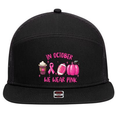 In October Breast Cancer Football Oktoberfest Halloween 7 Panel Mesh Trucker Snapback Hat