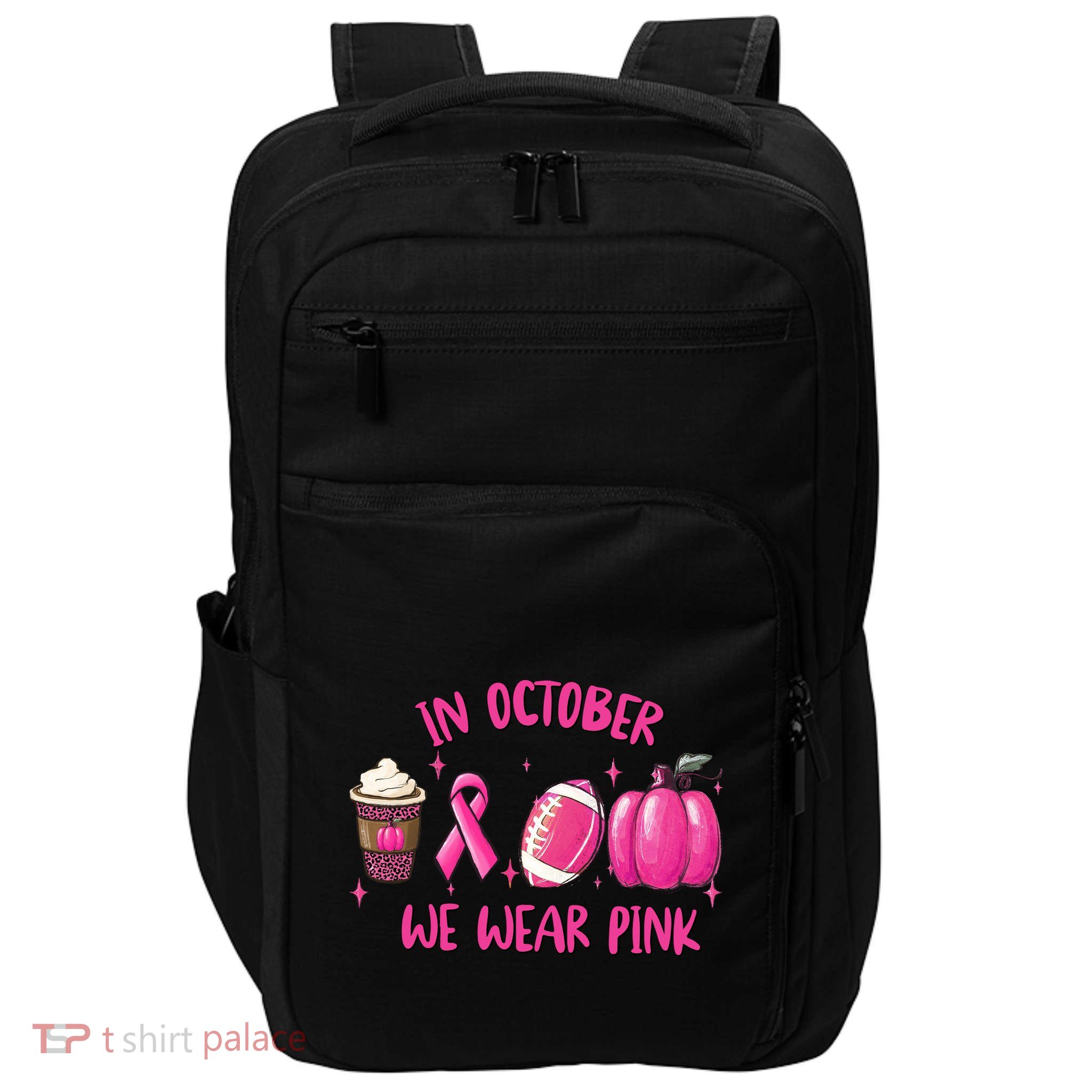 In October Breast Cancer Football Oktoberfest Halloween Impact Tech Backpack