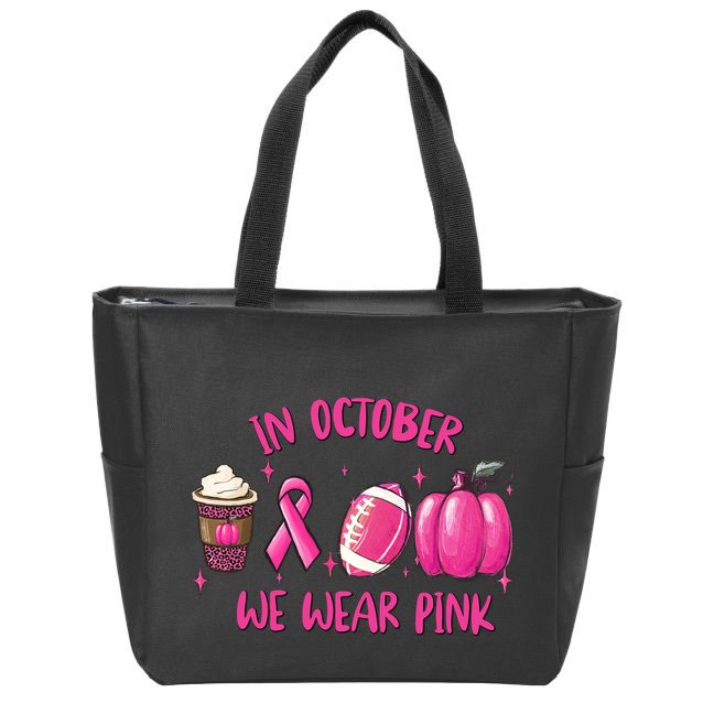 In October Breast Cancer Football Oktoberfest Halloween Zip Tote Bag