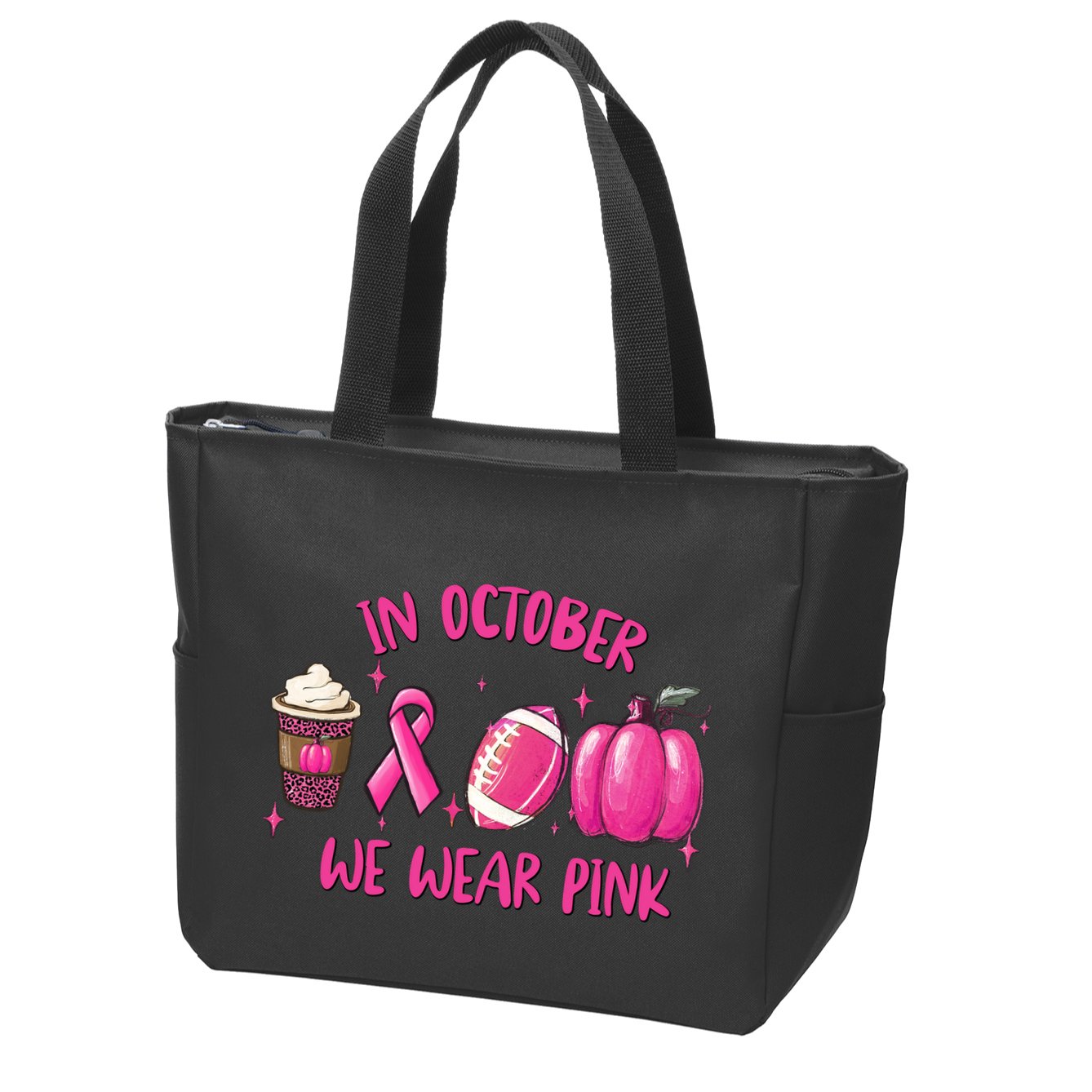 In October Breast Cancer Football Oktoberfest Halloween Zip Tote Bag