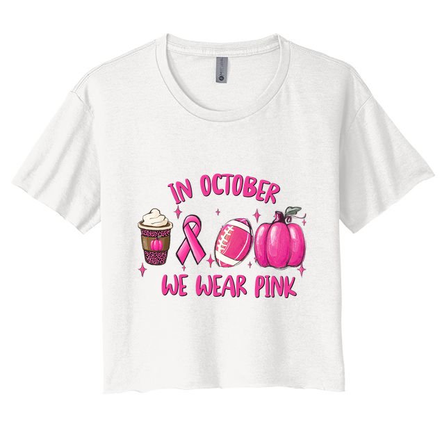 In October Breast Cancer Football Oktoberfest Halloween Women's Crop Top Tee
