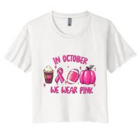 In October Breast Cancer Football Oktoberfest Halloween Women's Crop Top Tee
