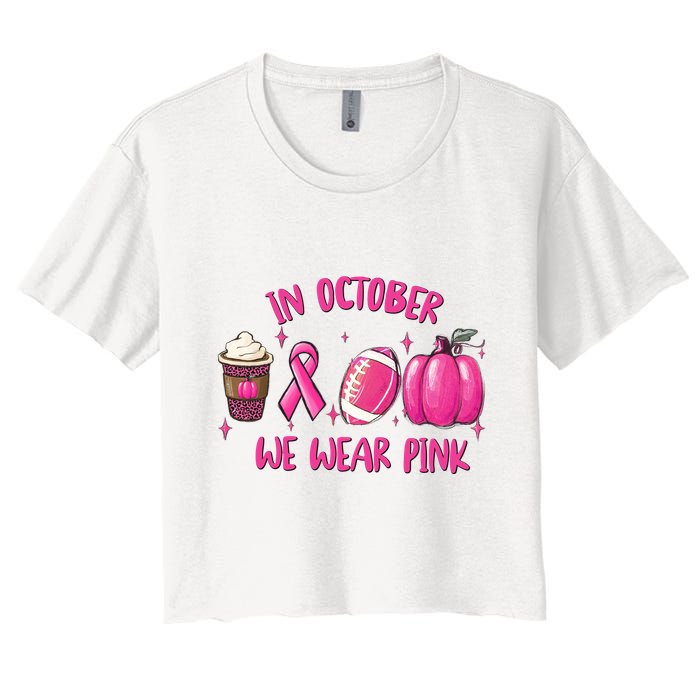 In October Breast Cancer Football Oktoberfest Halloween Women's Crop Top Tee