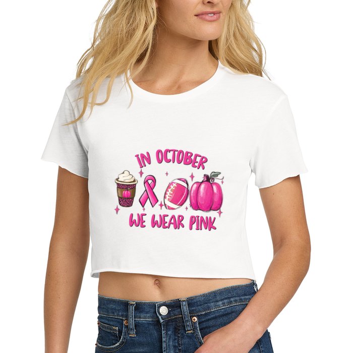 In October Breast Cancer Football Oktoberfest Halloween Women's Crop Top Tee