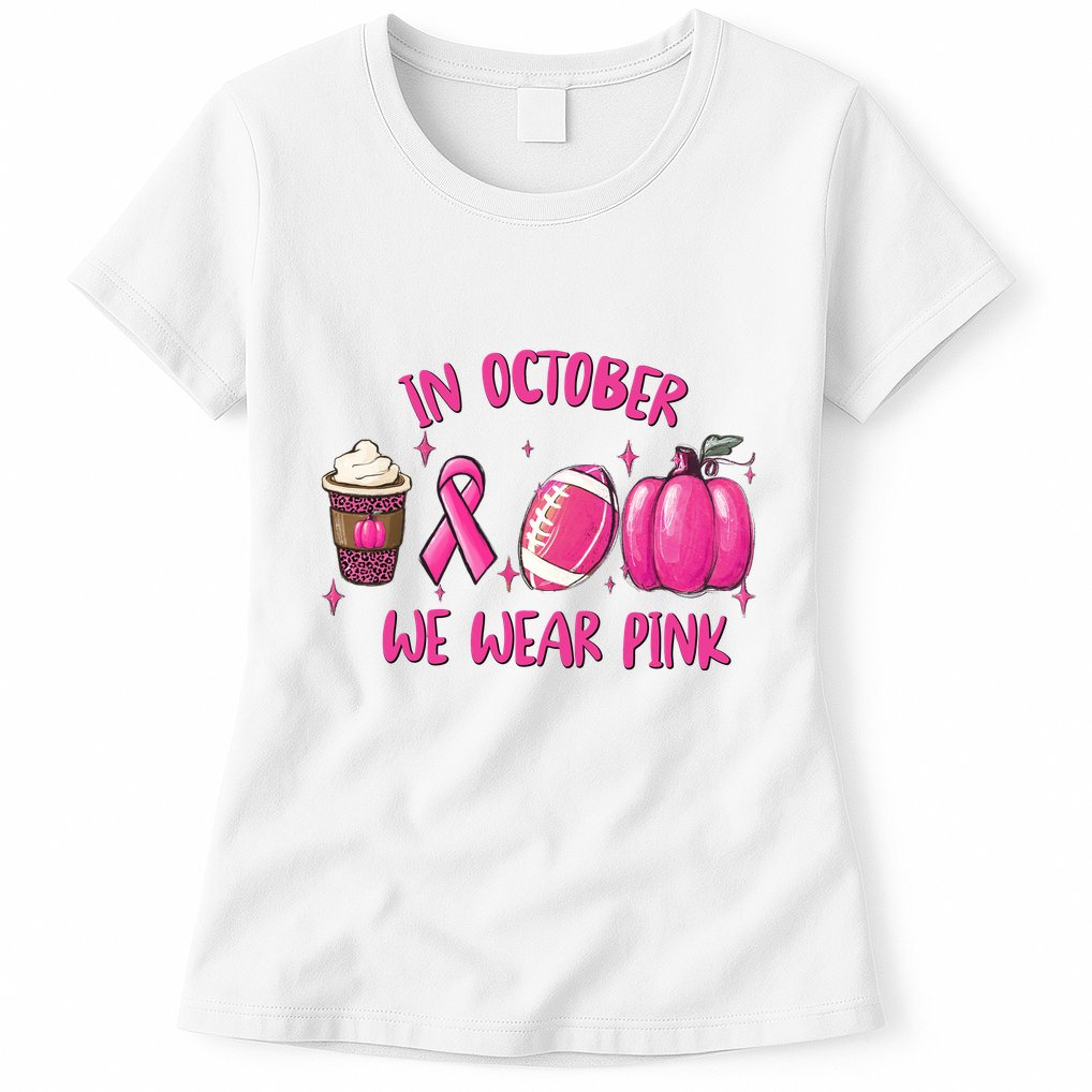 In October Breast Cancer Football Oktoberfest Halloween Womens T-Shirt