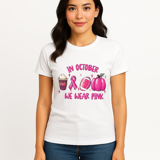 In October Breast Cancer Football Oktoberfest Halloween Womens T-Shirt