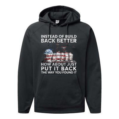 Instead Of Build Back Better How About Just Put It Back Performance Fleece Hoodie