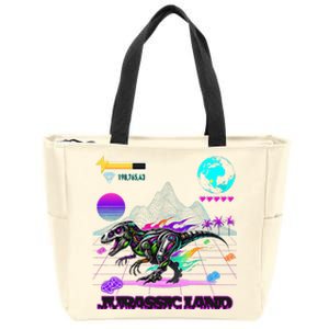 Image On Back Logo Front Trex Robot Dino Video Game Style Zip Tote Bag