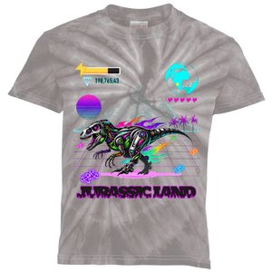 Image On Back Logo Front Trex Robot Dino Video Game Style Kids Tie-Dye T-Shirt