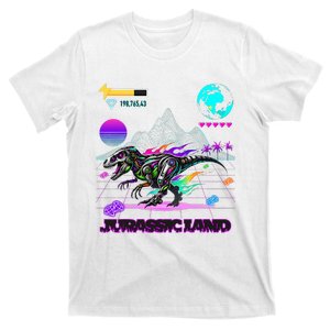 Image On Back Logo Front Trex Robot Dino Video Game Style T-Shirt